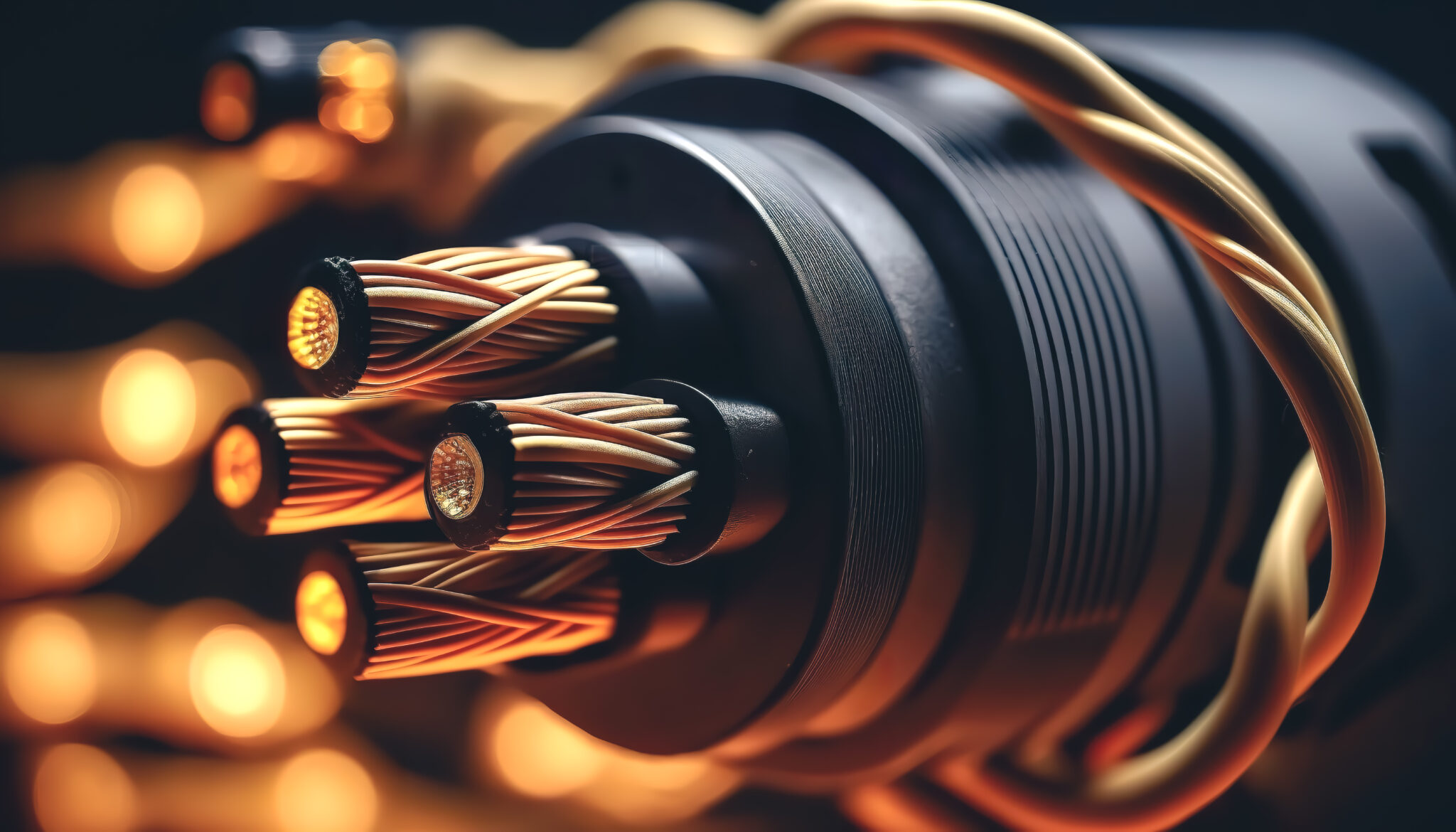 Electrical copper wires, network curved power cable, electrics concept.